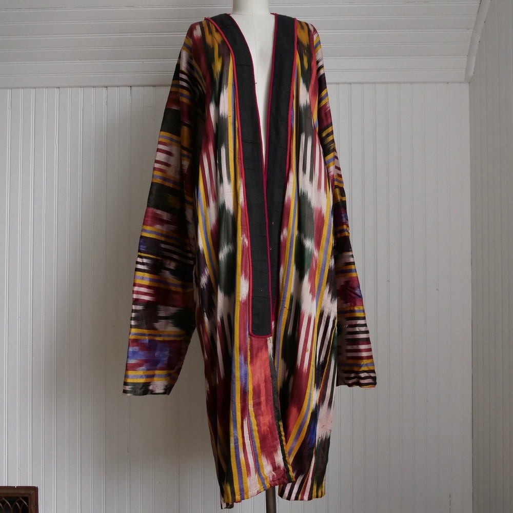 AMAZING antique Uzbekistan ikat dyed silk and calico cotton reversible jacket - Picture 3 of 14